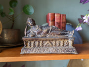 19th century Thai Bronze Reclining Buddha Sculpture on Base